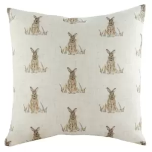 image of Oakwood Hares Repeat Square Cushion Multicolour