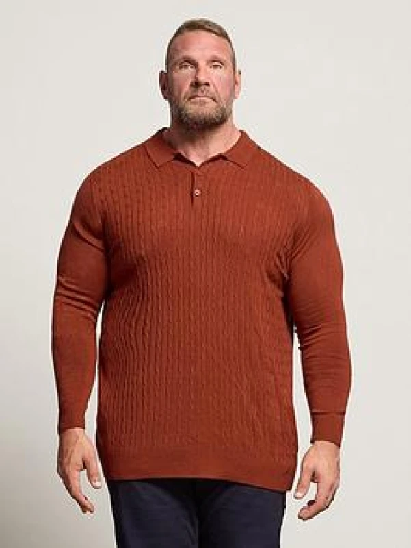 Image of BadRhino BadRhino Men Cable Knit Polo Shirt in Red Size: 3X-Large Red XXXL Male 5063589359360