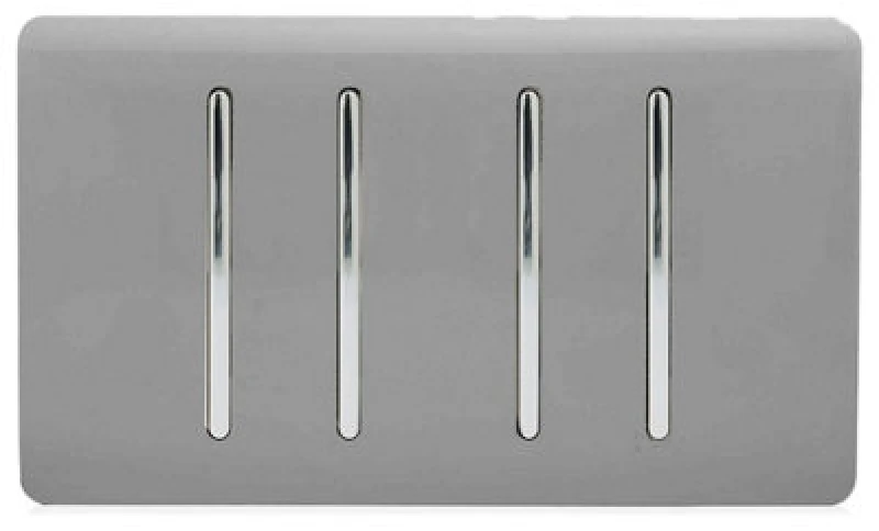 Image of Trendiswitch Trendi Artistic Modern Glossy 4 Gang 2 Way Rocker Double Plate Tactile Light Switch Light Grey