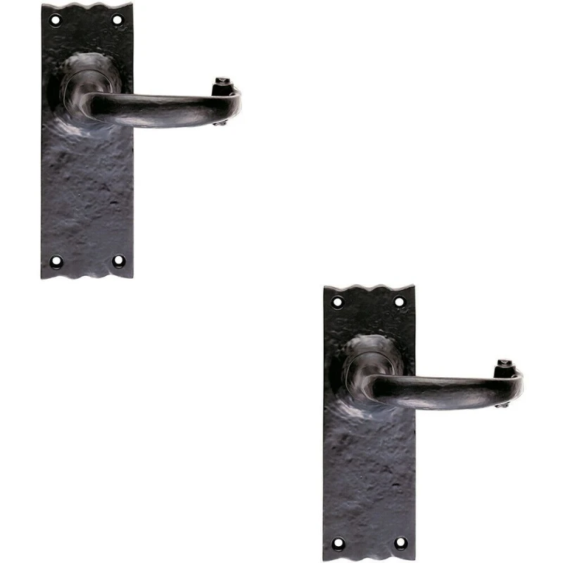 Image of Loops 2x PAIR Forged Curved Lever Handle on Latch Backplate 155 x 54mm Black Antique Black