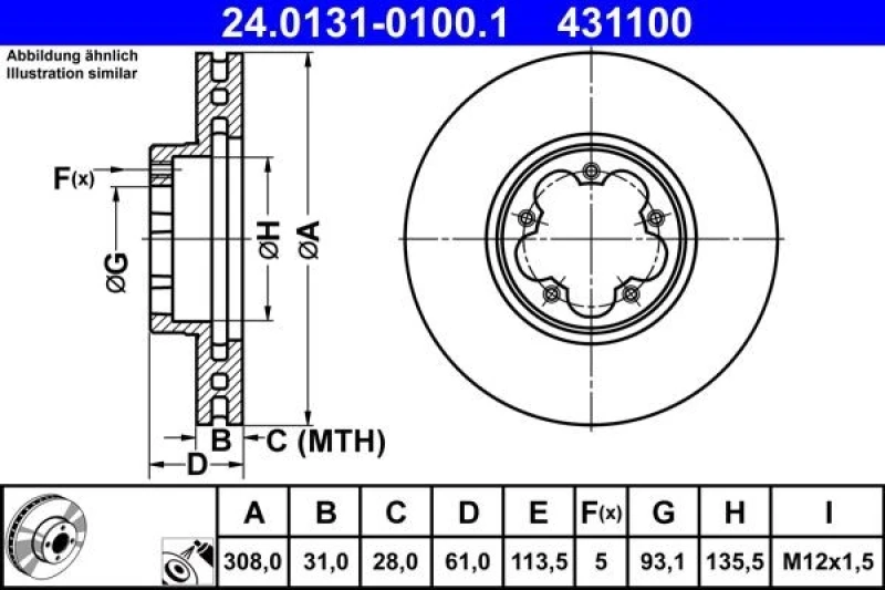 Image of Brake disc ATE 24.0131-0100.1