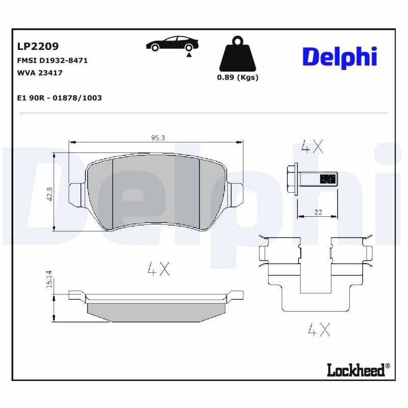Image of DELPHI Brake pad set DELPHI LP2209