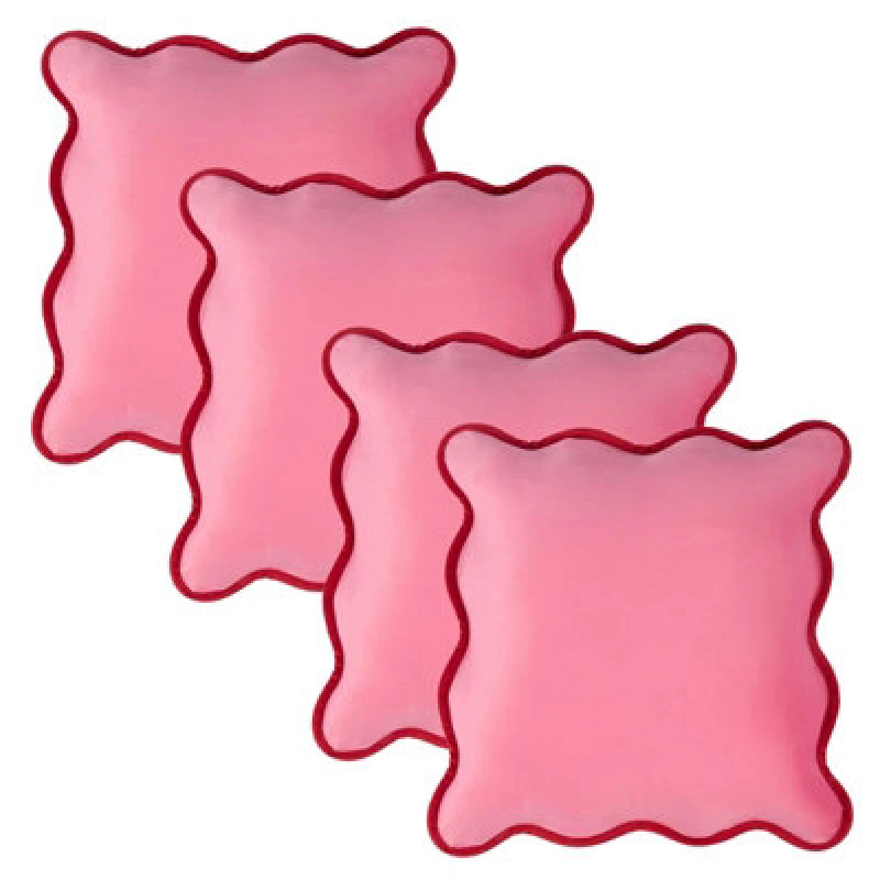 Image of OHS OHS 4 Pack Matte Velvet Scallop Edge Cushion Covers Home Decor Set in Pink Size: 45cm x 45cm Pink 45cm x 45cm Unisex 5027434218318