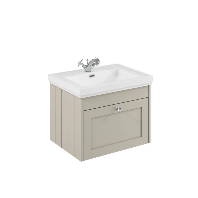 Image of Balterley 600mm Wall Hung 1 Drawer Unit & Classic Basin 1 Tap Hole - Pebble Grey Grey Unisex