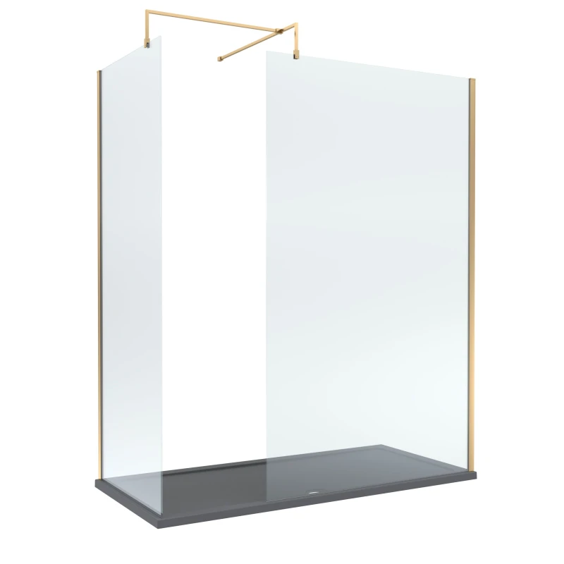 Image of Balterley 8mm Glass Wetroom Screens Brushed Brass and Grey Tray 1700 x 900mm Grey
