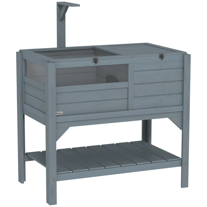 Image of PawHut Wooden Tortoise House w/ Run - Shelter - Shelf - Lamp Holder - Grey TJ Hughes 5061025111411