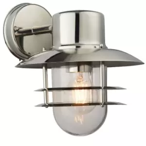 image of IP44 Outdoor Wall Lamp Stainless Steel Caged Glass Lantern Down Modern Light