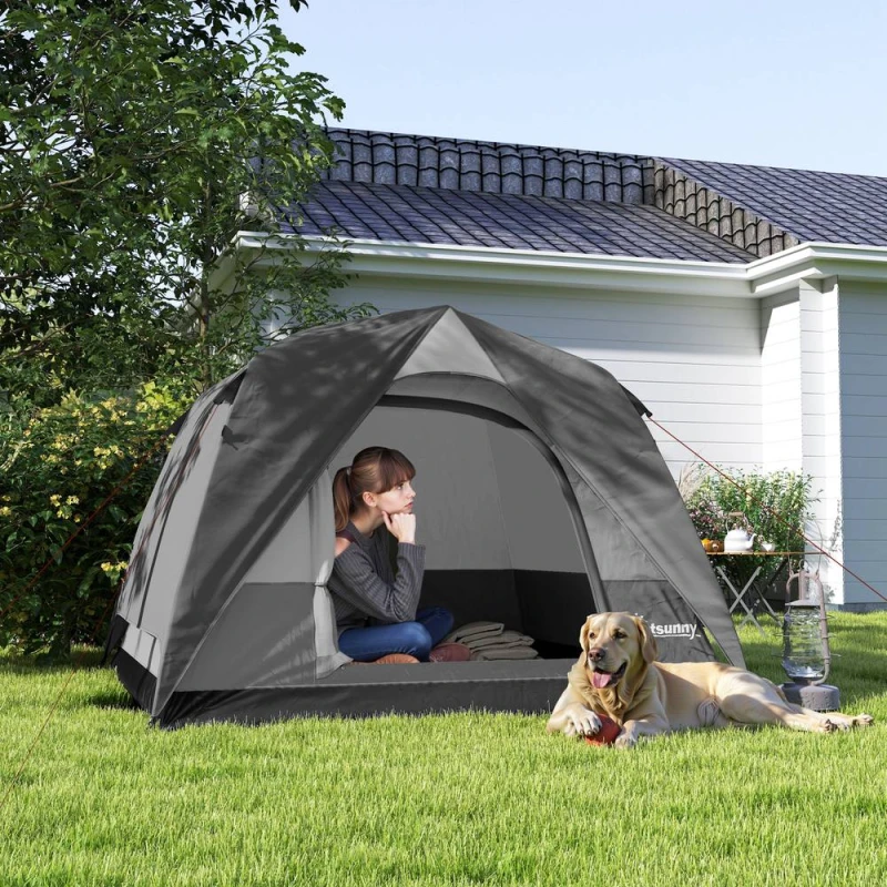 Image of OUTSUNNY 3-4 Person Camping Tent, Waterproof Tent in Dark Grey Dark Grey Unisex