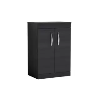 image of Nuie Athena 600 Floor Standing 2-door Vanity & Worktop - Black Woodgrain