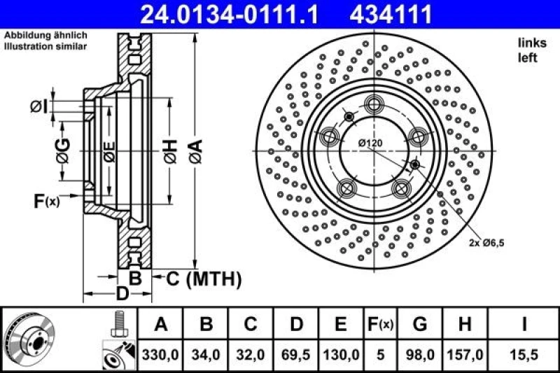 Image of Brake disc ATE 24.0134-0111.1