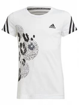 Image of adidas Junior Girls Fi 3-Stripes GFX T-Shirt - White/Black, Size 11-12 Years