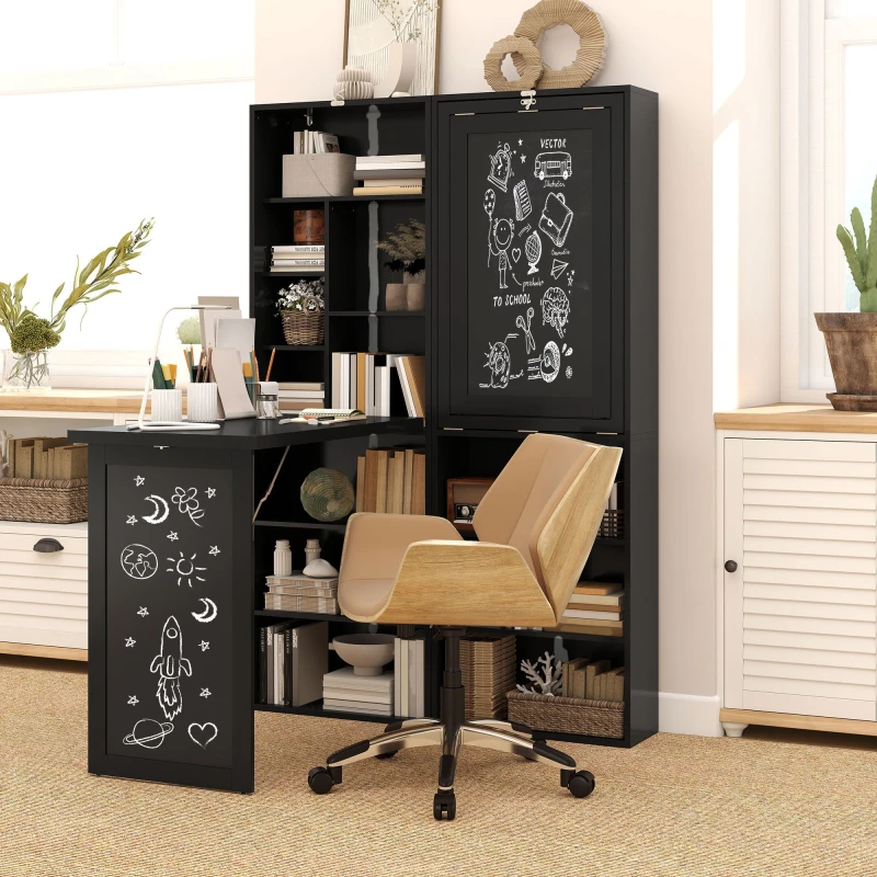 Image of HOMCOM Convertible Desk with Blackboard Multi-function Workstation - Black TJ Hughes 5061025070695