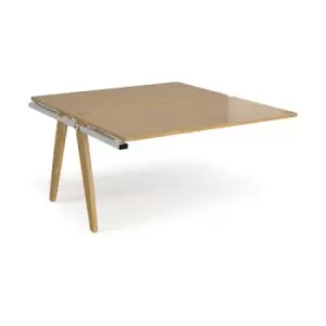 image of Bench Desk Add On 2 Person Rectangular Desks 1400mm Oak Tops With White Frames 1600mm Depth Fuze