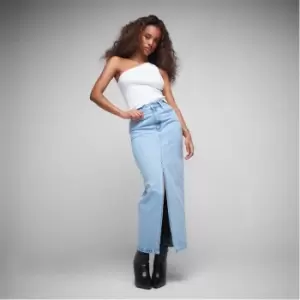 image of Missguided Split Detail Denim Maxi Skirt - Blue