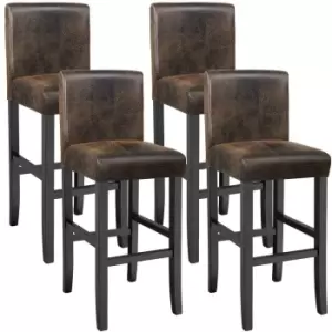 TecTake 4 Breakfast Bar Stools - Artificial Brown Leather