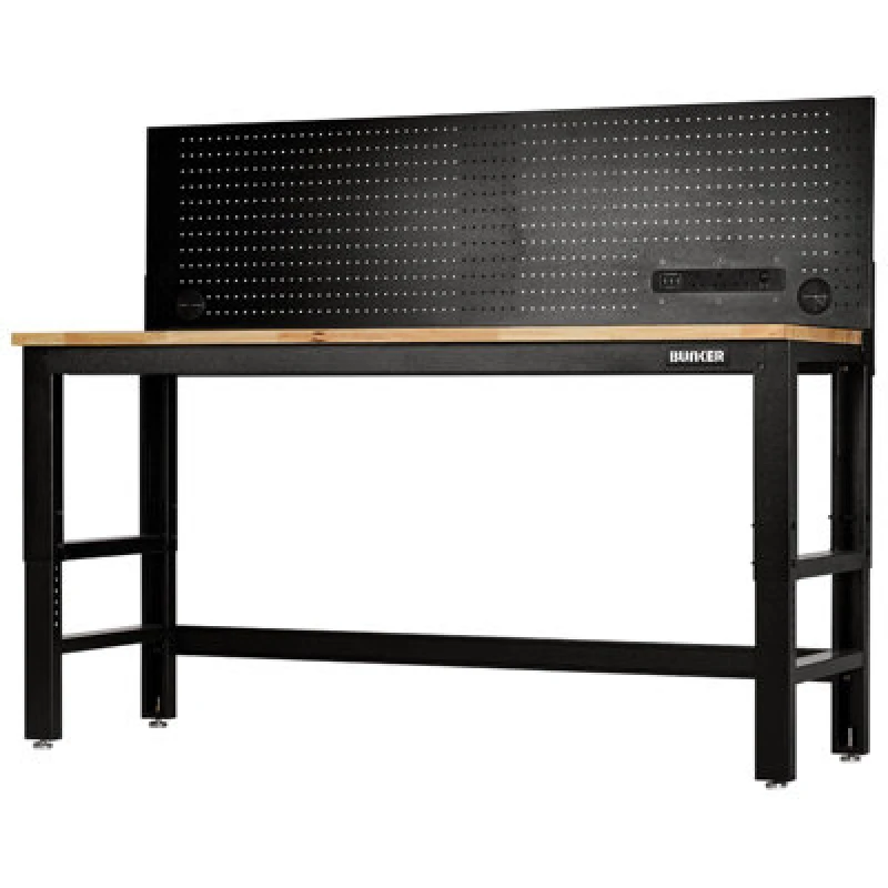 Image of Bunker Hardwood Worktop Workbench and Power Pegboard 28098 Length: 1.8m