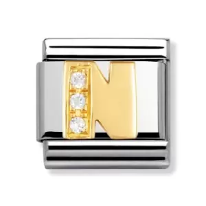 image of Nomination Classic Gold & CZ Letter N Charm