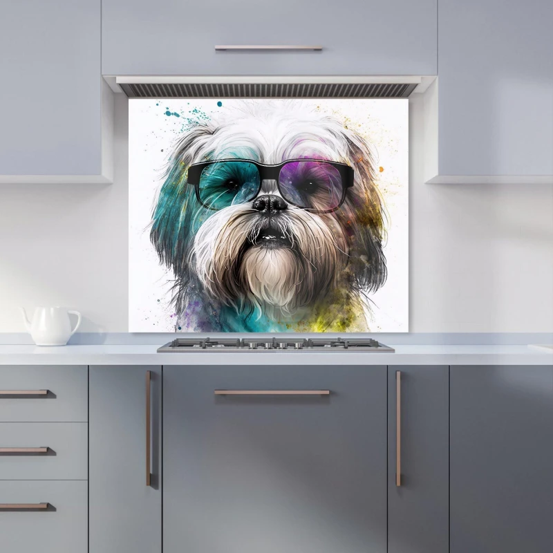 Image of Warren Reed - Designer Lhasa Apso Face Glasses Splashart Kitchen Splashback Size: 600mm x 750mm Multicolor Unisex 600mm x 750mm