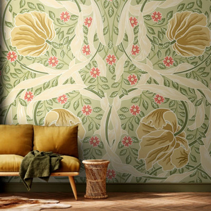 Image of Origin Murals Flower Circle - Olive And Coral Matt Smooth Paste The Wall Mural 300Cm Wide X 240Cm High