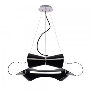 Image of Ceiling Pendant 6 Flat Round Light E27, Gloss Black, White Acrylic, Polished Chrome