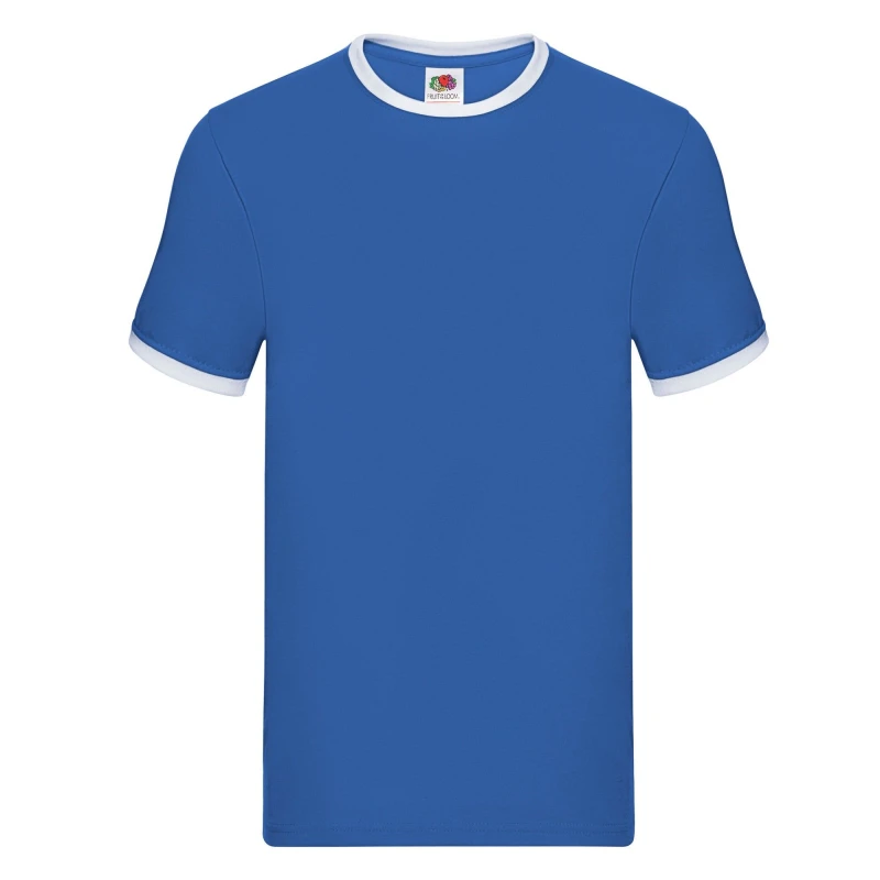 Image of Fruit Of The Loom Fruit of the Loom Men Ringer Contrast T-Shirt in Mid Blue Size: Small Mid Blue S Male 5063527928887