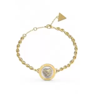 image of Heart Cage Mini Heart White Coin Gold Bracelet UBB03108YGWHL