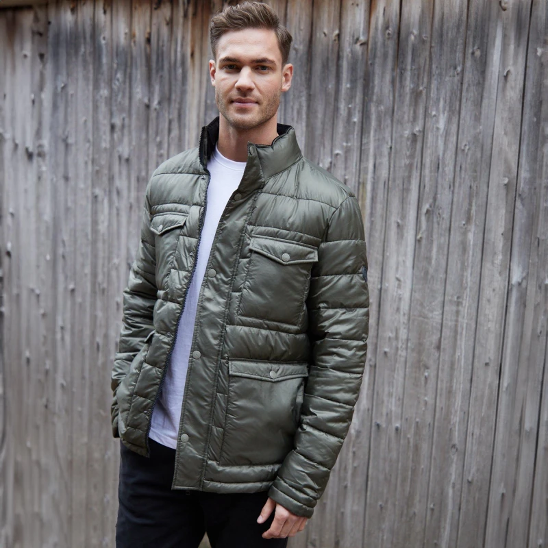 Image of Threadbare Funnel Neck Utility Puffer Jacket Khaki