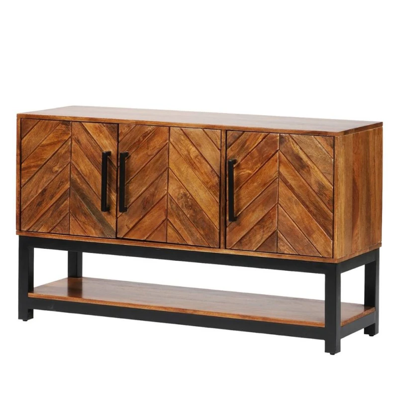 Image of Jaipur Furniture Ltd Parquet Low Console/Sideboard - Mango Wood/Iron - L40 x W120 x H80cm in Brown Brown Unisex