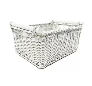 image of Kitchen Log Fireplace Wicker Storage Basket With Handles Xmas Empty Hamper Basket White,Medium 38 x 30 x 18 cm