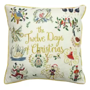 image of 12 Days of Xmas Embroidered Cushion Multicolour, Multicolour / 50 x 50cm / Polyester Filled