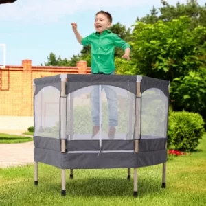 image of Homcom Kids 50" Outdoor Trampoline w/ Safety Enclosure Net and Spring Pad Grey