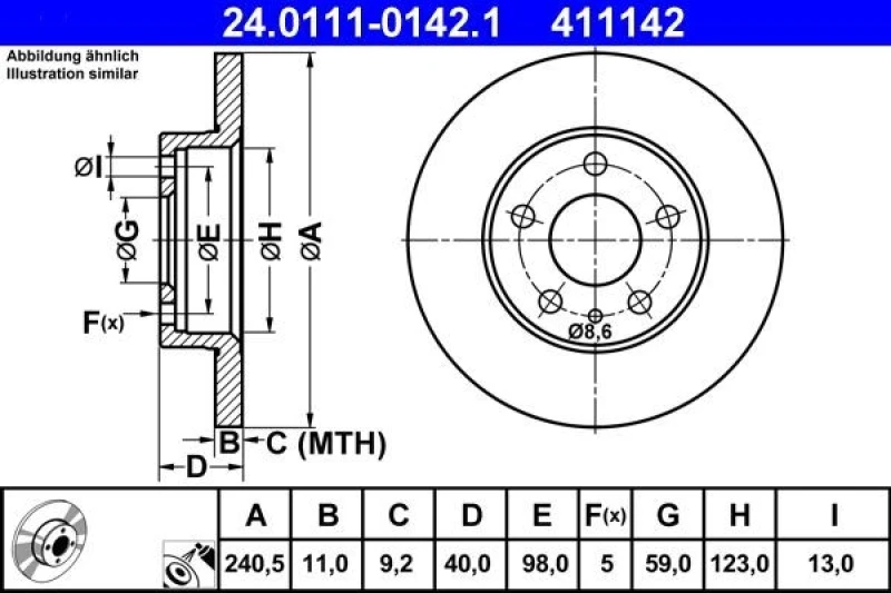 Image of ATE 24.0111-0142.1 Brake disc solid, Coated Brake Disc (82)