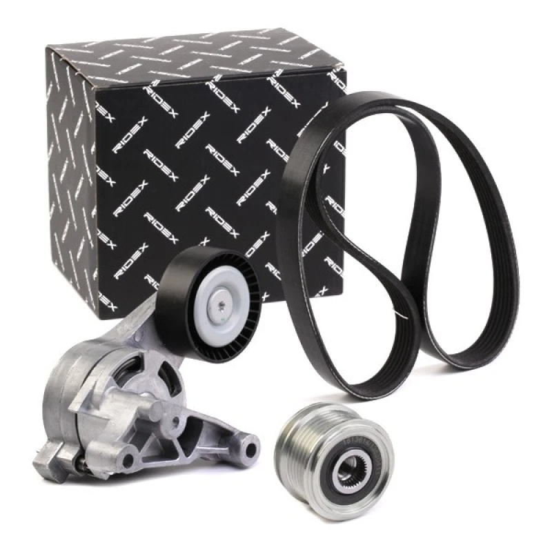 Image of RIDEX 542R0063 V-ribbed belt set Pulleys: with freewheel belt pulley V-Ribbed Belt Set (542)