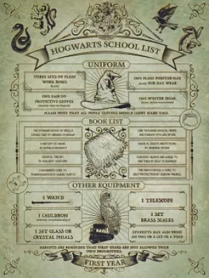 Image of Harry Potter Hogwarts School List Poster multicolour