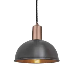 image of Industville Sleek Dome Pewter And Copper Pendant With Plug / 8" Pewter Holder