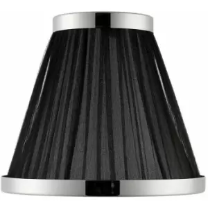 image of 8' Luxury Round Tapered Lamp Shade Black Pleated Organza Fabric & Bright Nickel