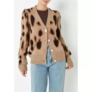 image of Missguided Leopard Print Button Knit Cardigan - Brown