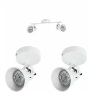 Image of Twin Ceiling Spot Light & 2x Matching Wall Lights Matt White Adjustable Head