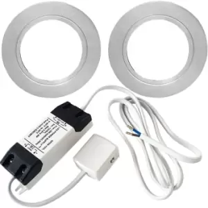 Image of 2x CHROME Round Flush Under Cabinet Kitchen Light & Driver Kit - Natural White LED