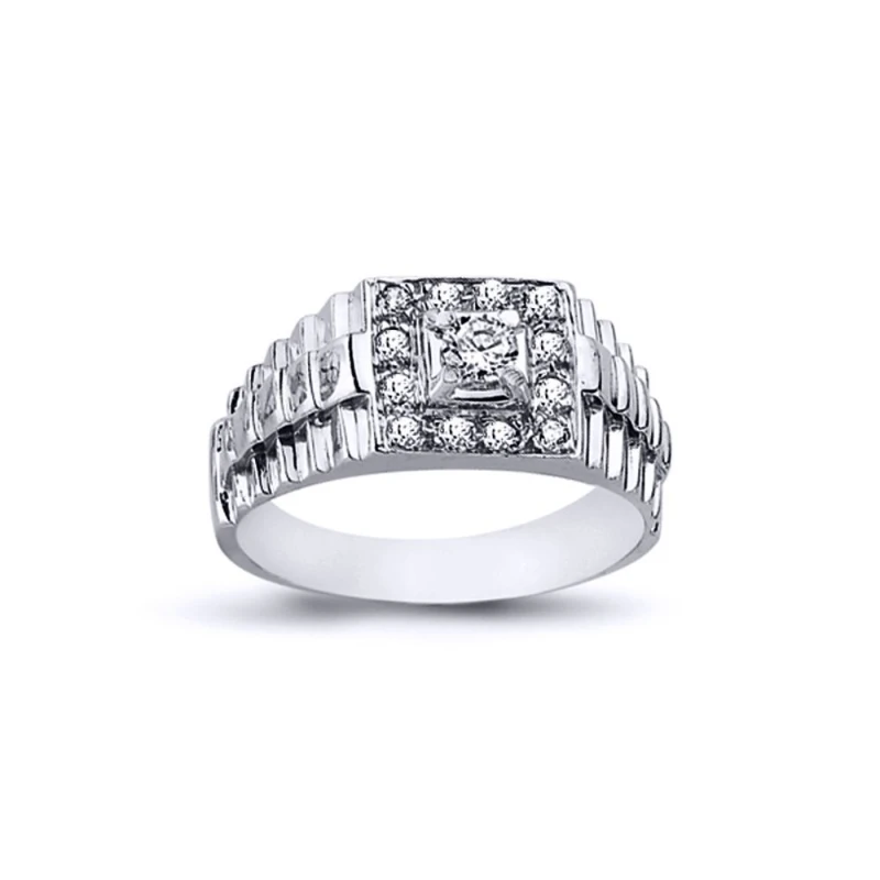 Image of Jewelco London Mens Rhodium Silver CZ Watch Cluster Solitaire Ring 4mm 11mm - ARN111 Silver