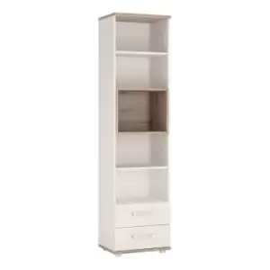 image of 4Kids Tall 2 Drawer Bookcase In Light Oak And White High Gloss (Opalino Handles)