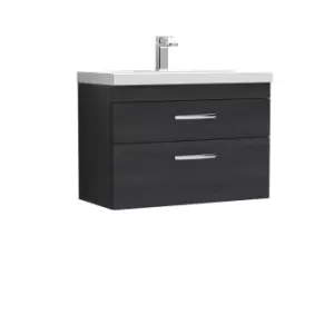 image of Nuie Athena 800 Wall Hung 2-drawer Vanity & Thin-edge Basin - Black Woodgrain