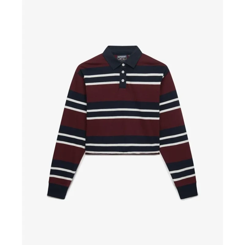 Image of Superdry Womens long-sleeved polo shirt Superdry Athletic Essentials Stripe Rouge Female XS