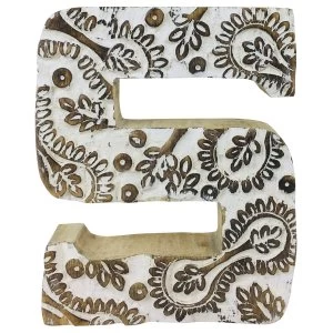 Image of Letter S Hand Carved Wooden White Flower
