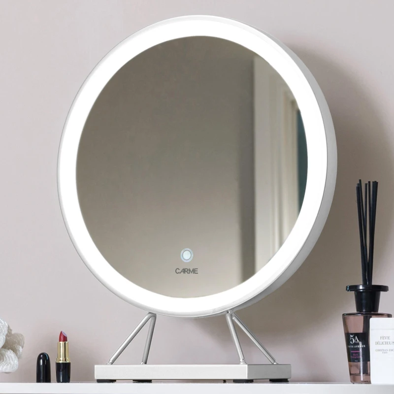 Image of CARME HOME Belle Medium Silver Frame Touch Sensor LED Makeup Mirror with Lights Silver unisex