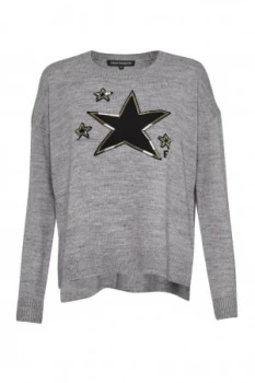 image of French Connection Lucky Star Knits Crew Neck Jumper Grey