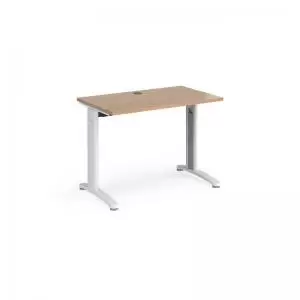 image of TR10 straight desk 1000mm x 600mm - white frame and beech top