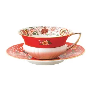 image of Wedgwood Wonderlust Crimson Orient Teacup Saucer