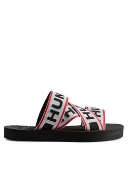 Image of Hunter Logo Elastic Crossover Slide - Black, Size 3, Women