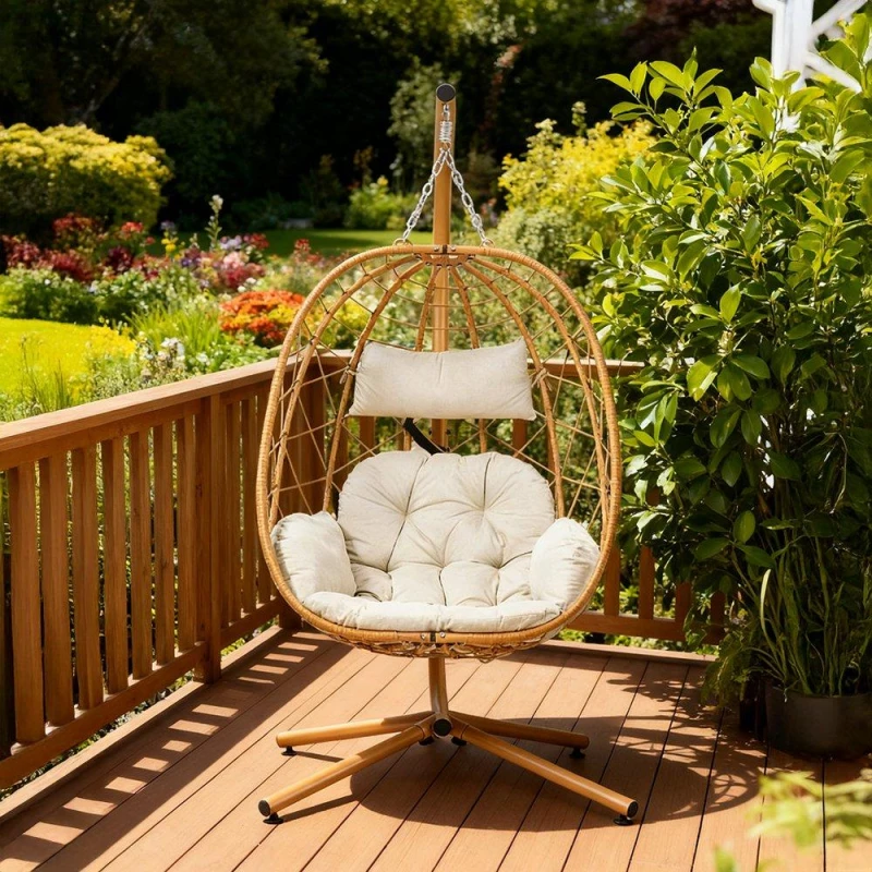 Image of Breeins Swing Hanging Egg Chair with Cushion and Pillow Beige unisex One size